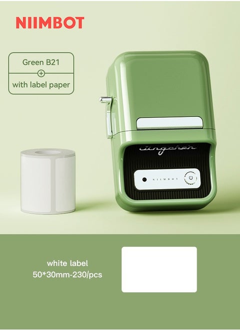 Portable B21 Bluetooth Inkless Label Printer with 50*30mm White Sticker, Thermal Maker for Supermarket and Retail Store Barcode Printing