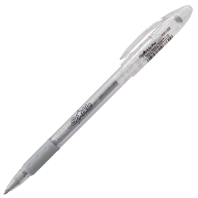 Pentel Sparkle Pop Metallic Gel Pen, (1.0mm) Bold Line, Silver, Box of 12 Pens (K91-DZ) - Image 2