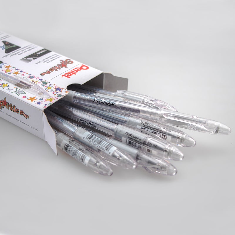 Pentel Sparkle Pop Metallic Gel Pen, (1.0mm) Bold Line, Silver, Box of 12 Pens (K91-DZ) - Image 3