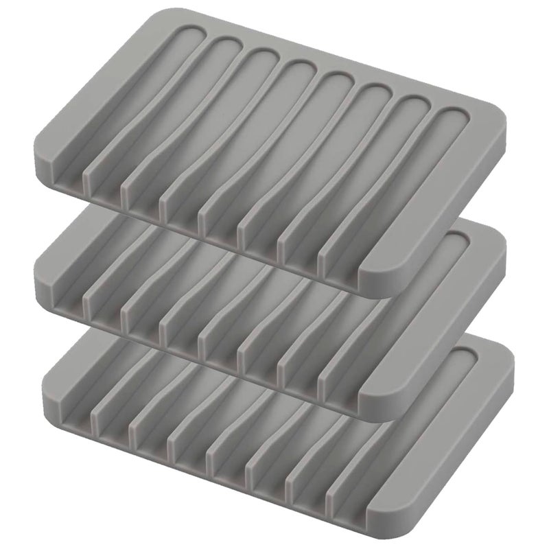 MODENGKONGJIAN Self Draining Soap Dishes 3 Pcs Silicone Soap Saver Waterfall Drainer Soap Holder for Bathroom Extend Soap Life Keep Soap Bars Dry Clean  Easy Cleaning Gray 