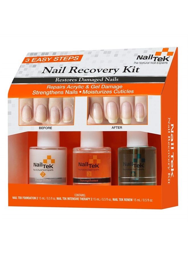 Nail Tek Nail Recovery Kit, Cuticle Oil, Strengthener, Ridge Filler - Restore Damaged Nails in 3 Steps - Image 1