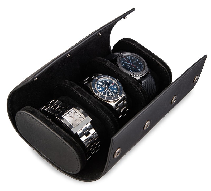 BROWN BEAR Genuine Leather Watch Box Organizer for Men and Women- 3 Watch Storage with Adjustable & Removable Pillows Black - Image 1
