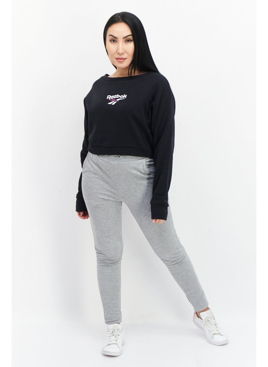 Reebok Women Sportswear Fit Classic Crew Neck Crop Sweatshirt, Black  - Image 3