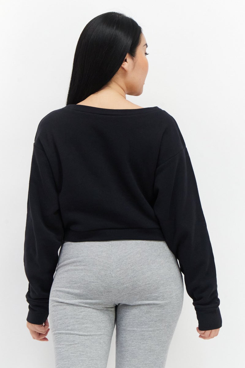 Reebok Women Sportswear Fit Classic Crew Neck Crop Sweatshirt, Black - Image 4