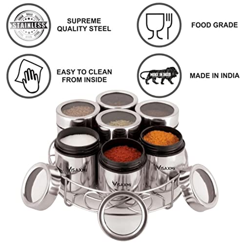 VISAXMI Stainless Steel Masala Dabba 200 ml |Spice Container| Masala Dabba for Kitchen | Masala Dani | Kitchen Jar and Container | Masala Box (7Pc Jars, 7Pc Spoons, 1Pc Stand) - Image 3