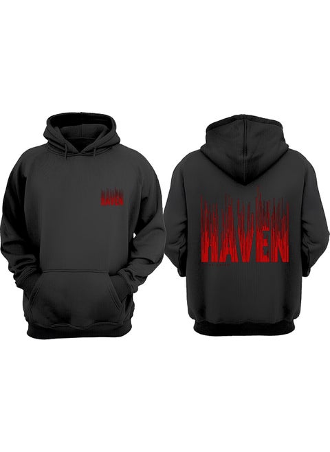 Unisex Haven Red Design Front Back Printed Regular Fit Black Sweatshirt
