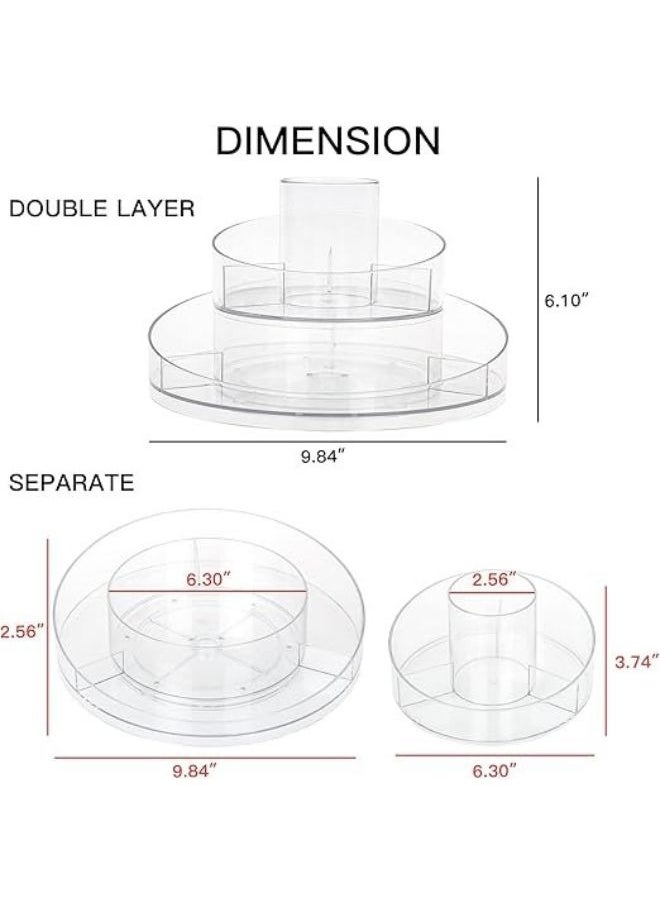 2-Tier 360 Degree Rotating Acrylic Makeup Organizer for Perfume and Jewelry, Large Cosmetic Box for Bedroom, Bathroom, Office, Vanity Cosmetic Organizer, Clear