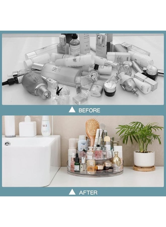2-Tier 360 Degree Rotating Acrylic Makeup Organizer for Perfume and Jewelry, Large Cosmetic Box for Bedroom, Bathroom, Office, Vanity Cosmetic Organizer, Clear