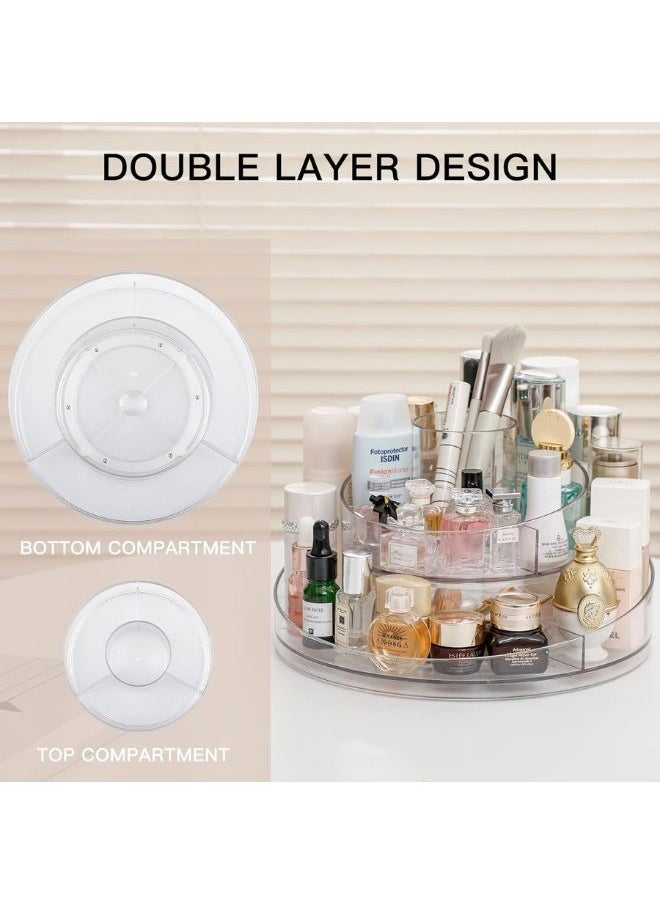 2-Tier 360 Degree Rotating Acrylic Makeup Organizer for Perfume and Jewelry, Large Cosmetic Box for Bedroom, Bathroom, Office, Vanity Cosmetic Organizer, Clear
