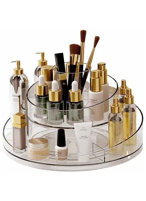 2-Tier 360 Degree Rotating Acrylic Makeup Organizer for Perfume and Jewelry, Large Cosmetic Box for Bedroom, Bathroom, Office, Vanity Cosmetic Organizer, Clear