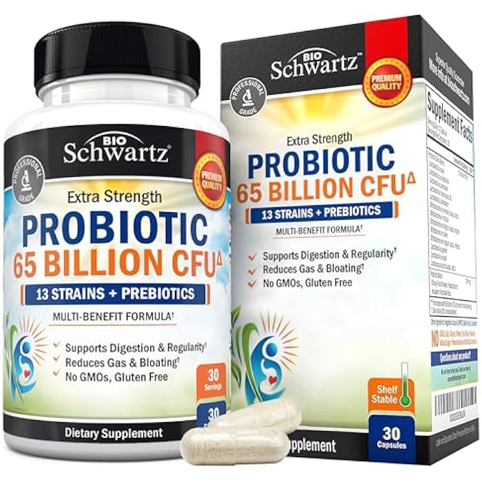 BioSchwartz Probiotic 65 Billion - Probiotics with Prebiotic for Women & Men - Lactobacillus Acidophilus Digestive Health Capsules - Targeted Release Technology - Shelf Stable Supplement Non-GMO Dairy Free-30ct - Image 1