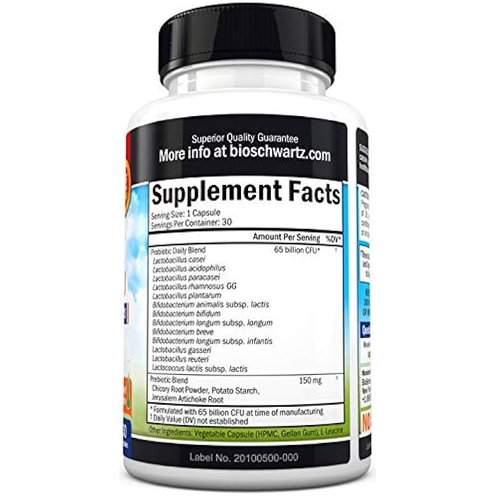 BioSchwartz Probiotic 65 Billion - Probiotics with Prebiotic for Women & Men - Lactobacillus Acidophilus Digestive Health Capsules - Targeted Release Technology - Shelf Stable Supplement Non-GMO Dairy Free-30ct - Image 4