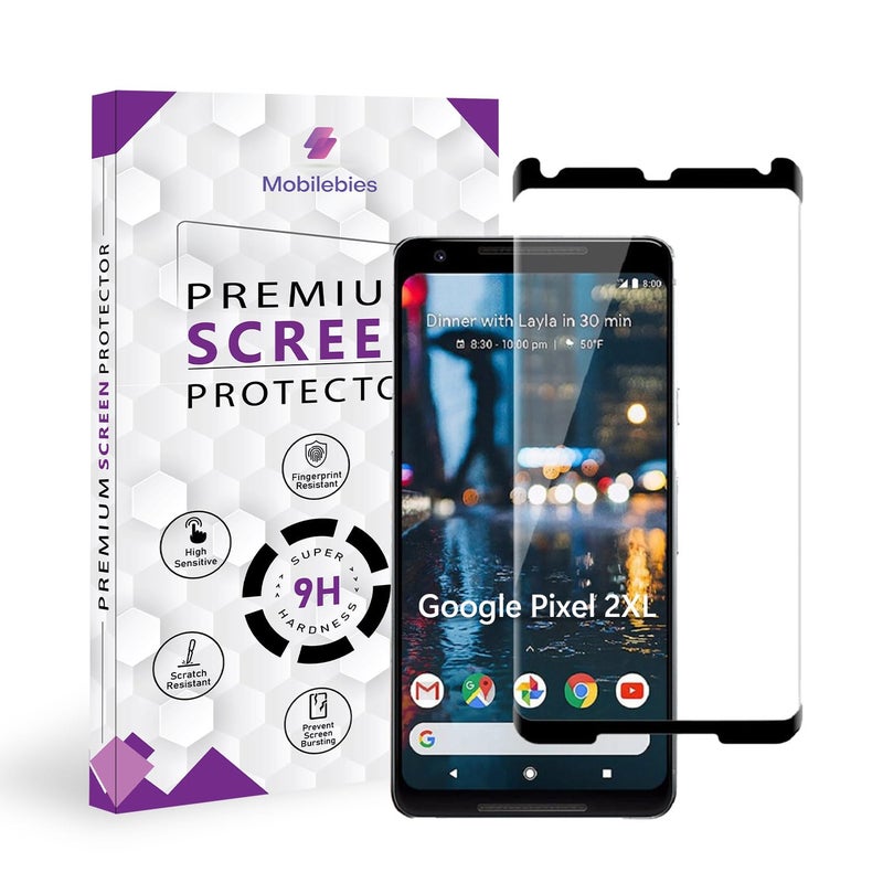 Mobilebies 9H Premium Black Border Tempered Glass Screen Protector (Non-UV Glass) for Google Pixel 2 XL (6 Inch, Pack of 1) | Full Screen Coverage (Edge to Edge) Screen Guard - Image 1