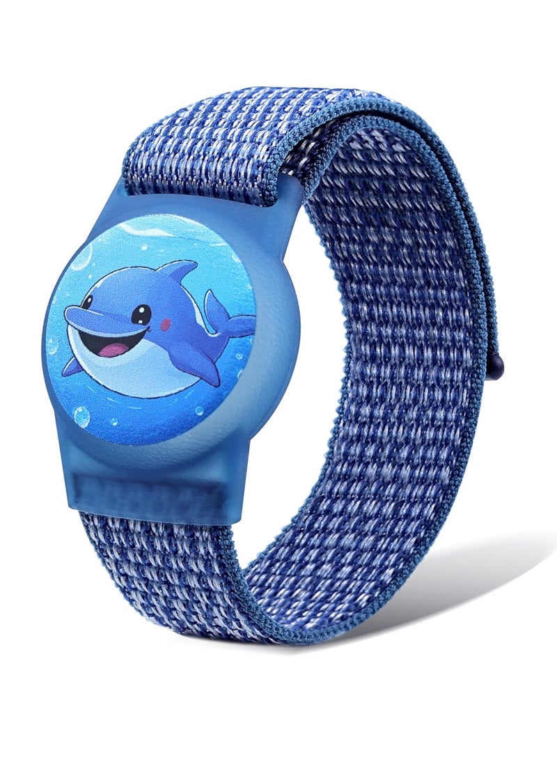 LAIAOCISI Children's Adjustable AirTag GPS Tracker Protective Bracelet Waterproof Case Cover Cute Cartoon Full Coverage Anti-Lost Airtag Holder Healthy Nylon Wristband Accessories for Kids(Dolphin) - Image 1