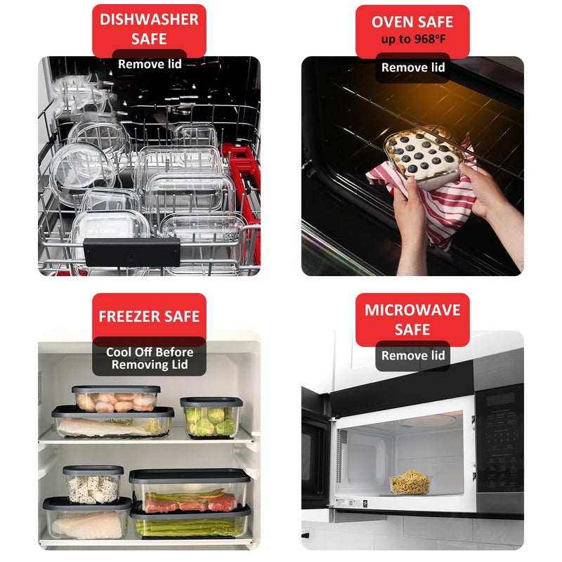 EATEX 12 Pack Glass Meal Prep Containers with Grooved Base, 12 Stackable BPA Free Glass Storage Containers with Lids for Lunch, Pantry, and Kitchen - Microwave, Dishwasher Freezer & Oven Safe - Sage - Image 3