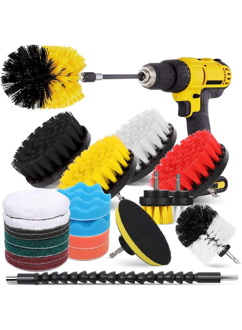 Relex 23 PCS Drill Brush Attachment Set for Cleaning, Power Scrubber Brush Pad Sponge Kit with Extend Attachment for Bathroom Car Grout Carpet Floor Tub Shower Tile Corners and Kitchen - Image 1