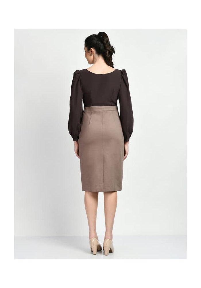 Exude Brown Midi Block Straight Dress for Women - Image 4