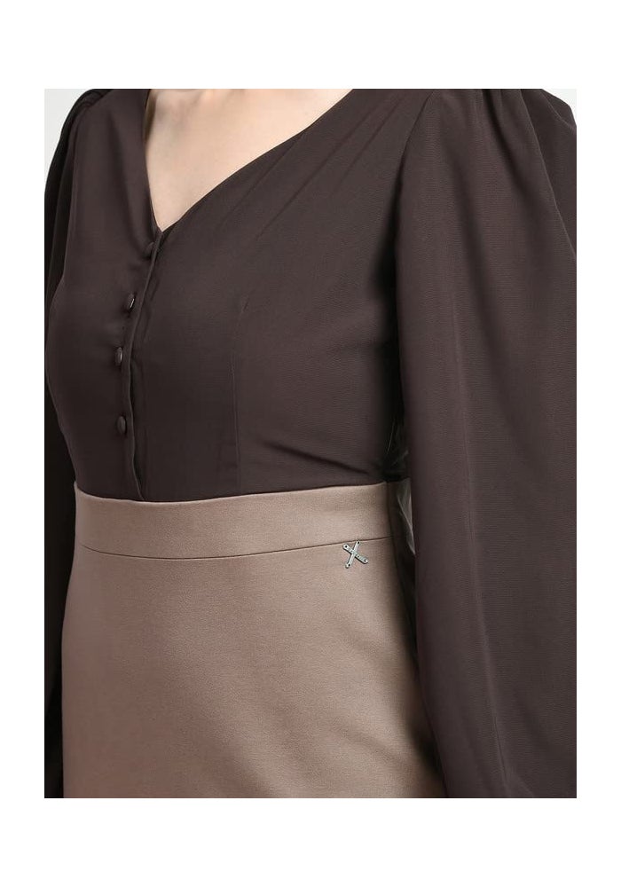 Exude Brown Midi Block Straight Dress for Women - Image 5