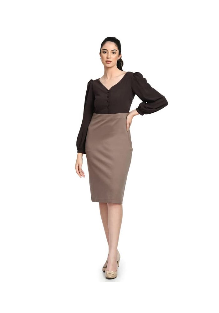 Exude Brown Midi Block Straight Dress for Women - Image 1
