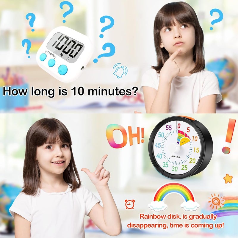 سيكورا مؤقت بصري من سيكيورا لمدة 60 دقيقة، مؤقت مطبخ بنمط قوس قزح، مؤقت للأطفال والكبار، ساعات زمنية، مؤقت للفصول الدراسية، أداة إدارة الوقت للتدريس مع وظيفة الإيقاف المؤقت (أسود وشمس) - Image 2