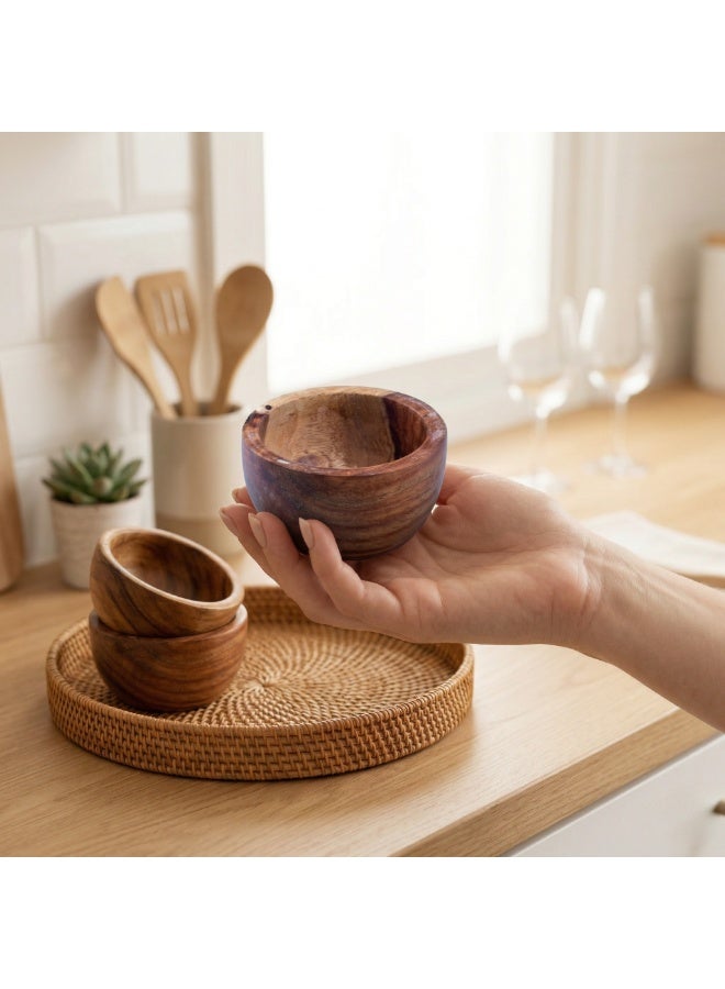 Home Pro Premium 10 cm Natural Wood Mini Bowl / Handcrafted Eco-Friendly Wooden Serving Bowl for Nuts, Seeds, Fruits, and Dips - Image 4