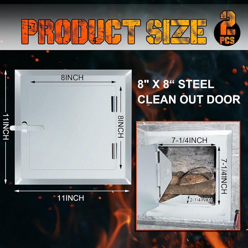 Yaocom 1 Pack 8" x 8" Steel Clean Out Door, Fireplace Chimney Cleanout Door for Indoor Outdoor Wall Chimney (Sliver) - Image 2