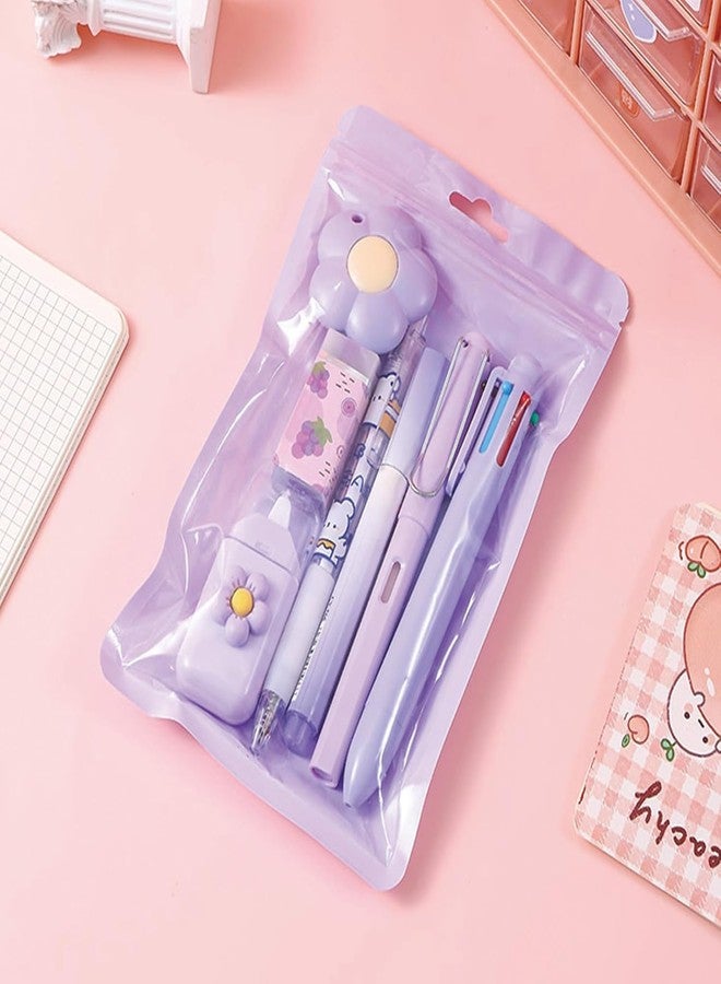 Brille Bee 7 Piece Cute Stationery Kit, Complete School and Office Supplies Set for Students, (Purple) - Image 1