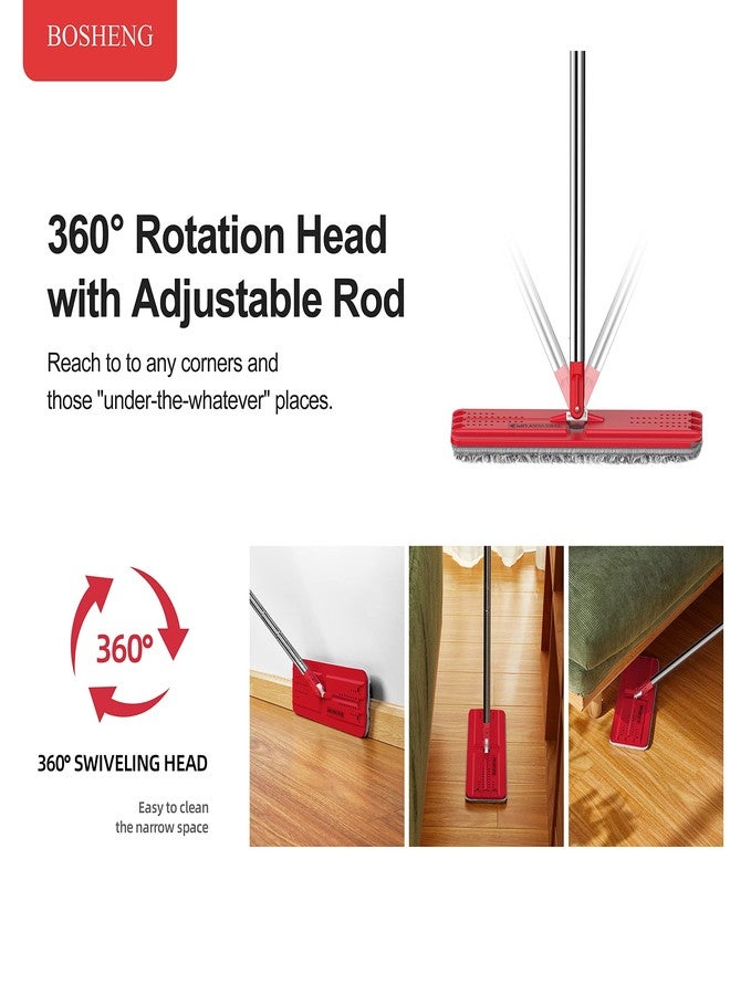 BOSHENG Mop and Bucket with Wringer Set, Flat Mop and Bucket, Squeeze Floor Mop with 3 Washable Microfiber Mops, Wet and Dry Use, Household Cleaning Tools, for Hardwood Floor, Laminate, Tile - Image 4