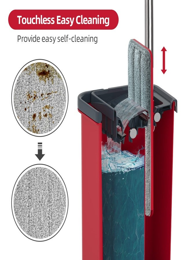 BOSHENG Mop and Bucket with Wringer Set, Flat Mop and Bucket, Squeeze Floor Mop with 3 Washable Microfiber Mops, Wet and Dry Use, Household Cleaning Tools, for Hardwood Floor, Laminate, Tile - Image 2
