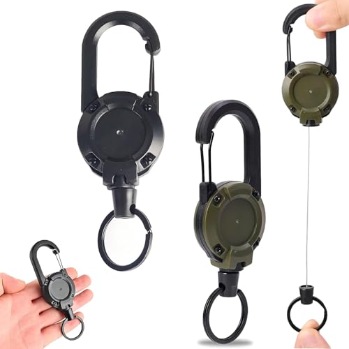 Sunkizzrs® Retractable Hook Keychain(Pack of 2, Black+Green) Extendable Lanyard Keychain—Belt Clip Badge Holder Pull Reel—Recoils Lanyard Attachbale Backpack Keyring Quick Release Belt Keyring - Image 1