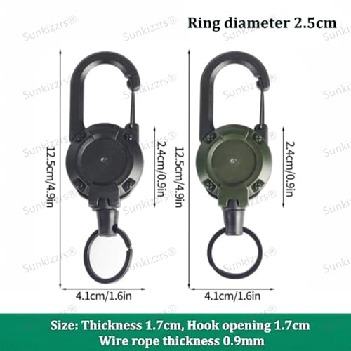 Sunkizzrs® Retractable Hook Keychain(Pack of 2, Black+Green) Extendable Lanyard Keychain—Belt Clip Badge Holder Pull Reel—Recoils Lanyard Attachbale Backpack Keyring Quick Release Belt Keyring - Image 2