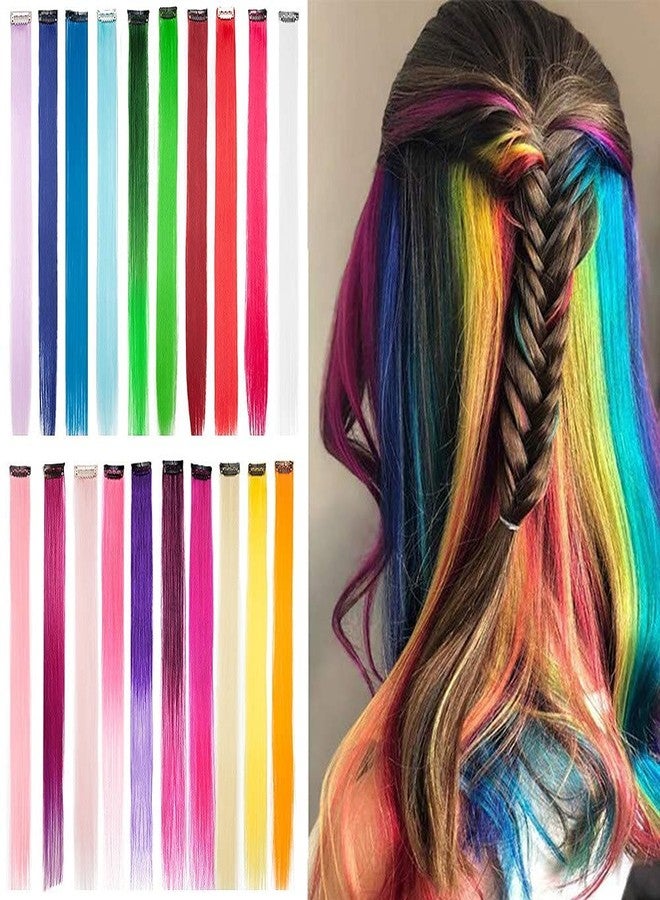 WHISKET Clip in Hair Extensions, Colored Hair Extensions Party Highlights Long Straight Synthetic Hairpieces for Women Kids Girls [20 Pcs] Multi Colors - Image 2