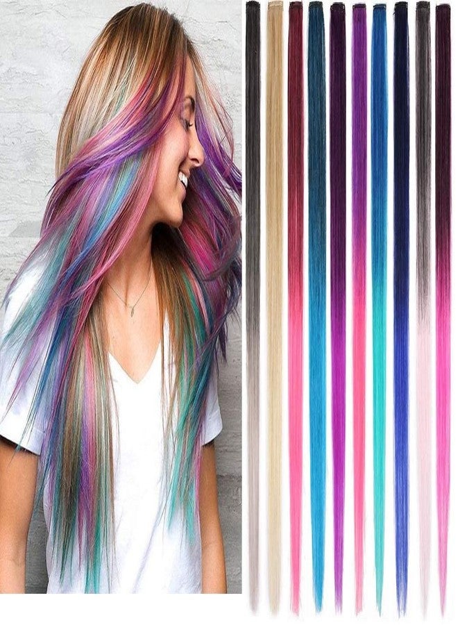 WHISKET Clip in Hair Extensions, Colored Hair Extensions Party Highlights Long Straight Synthetic Hairpieces for Women Kids Girls [20 Pcs] Multi Colors - Image 1