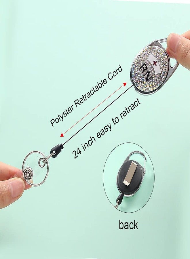 Coeufuedy 2 Pieces Bling Retractable Nurse Keychain,Cute Shiny Badge Reel Holder for ID Card,Gift for Nurse Students,Doctor - Image 2