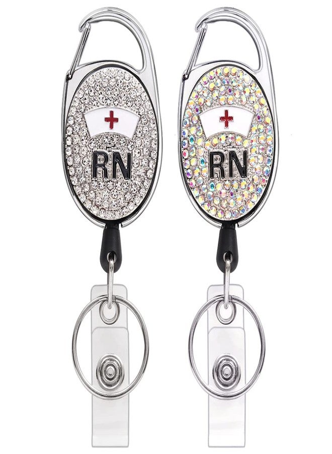 Coeufuedy 2 Pieces Bling Retractable Nurse Keychain,Cute Shiny Badge Reel Holder for ID Card,Gift for Nurse Students,Doctor - Image 1