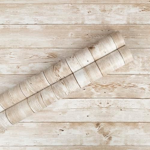 Decoroom Wood Wallpaper Peel and Stick, Shiplap Self Adhesive Contact Paper for Cabinets and Drawers, Removable Wood Grain Wall Paper Easy to Clean 17.7"×118" - Image 1
