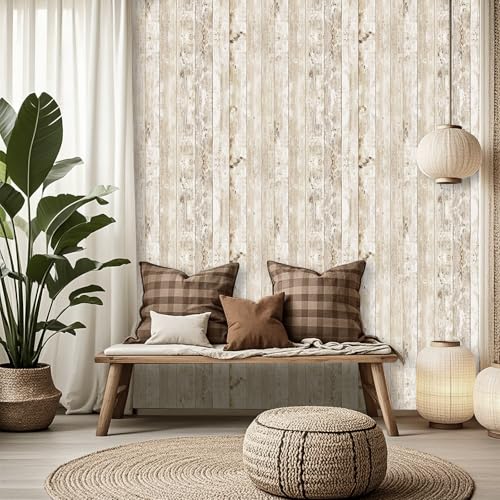 Decoroom Wood Wallpaper Peel and Stick, Shiplap Self Adhesive Contact Paper for Cabinets and Drawers, Removable Wood Grain Wall Paper Easy to Clean 17.7"×118" - Image 2