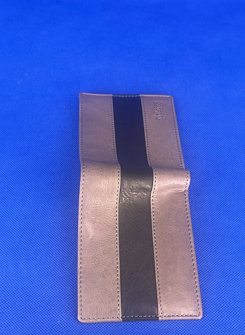 فيليب مورجان محفظة جلدية أصلية فاخرة قابلة للطي للرجال لون رمادي - Image 3