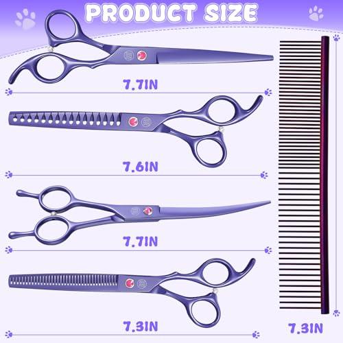 Moontay Professional Dog Grooming Scissors Set, 7 Inch/8 Inch Pet Grooming Scissors Chunkers Shears for Dog, Curved Dog Grooming Scissors, Thinning Shears for Dog with Grooming Comb - Image 5