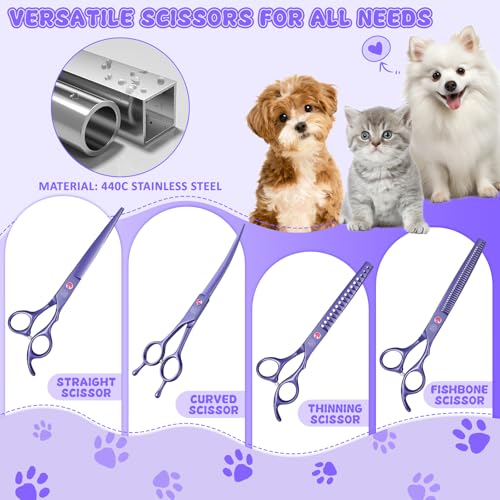 Moontay Professional Dog Grooming Scissors Set, 7 Inch/8 Inch Pet Grooming Scissors Chunkers Shears for Dog, Curved Dog Grooming Scissors, Thinning Shears for Dog with Grooming Comb - Image 3