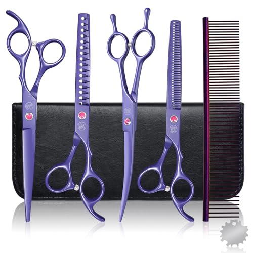 Moontay Professional Dog Grooming Scissors Set, 7 Inch/8 Inch Pet Grooming Scissors Chunkers Shears for Dog, Curved Dog Grooming Scissors, Thinning Shears for Dog with Grooming Comb - Image 1