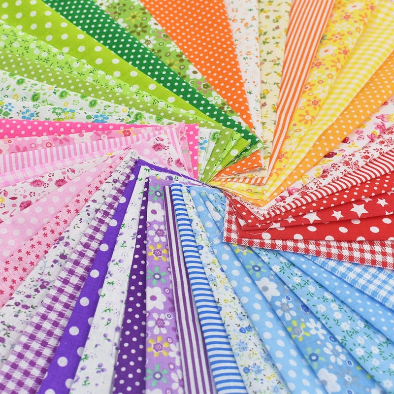 BDS-HOME 9.8X 9.8 42Pcs Cotton Print Fabric Bundle Squares Pre-Cut Multicolor Design Printed Quilting Sewing Floral for Quilting Patchwork DIY Craft Scrapbooking Cloth (Red/Yellow/Green/Blue/Pink/Purple) - Image 5