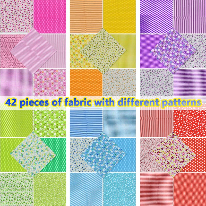 BDS-HOME 9.8X 9.8 42Pcs Cotton Print Fabric Bundle Squares Pre-Cut Multicolor Design Printed Quilting Sewing Floral for Quilting Patchwork DIY Craft Scrapbooking Cloth (Red/Yellow/Green/Blue/Pink/Purple) - Image 3