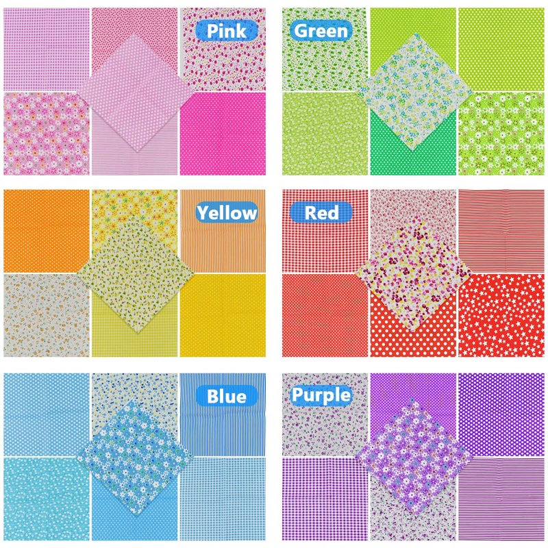BDS-HOME 9.8X 9.8 42Pcs Cotton Print Fabric Bundle Squares Pre-Cut Multicolor Design Printed Quilting Sewing Floral for Quilting Patchwork DIY Craft Scrapbooking Cloth (Red/Yellow/Green/Blue/Pink/Purple) - Image 2