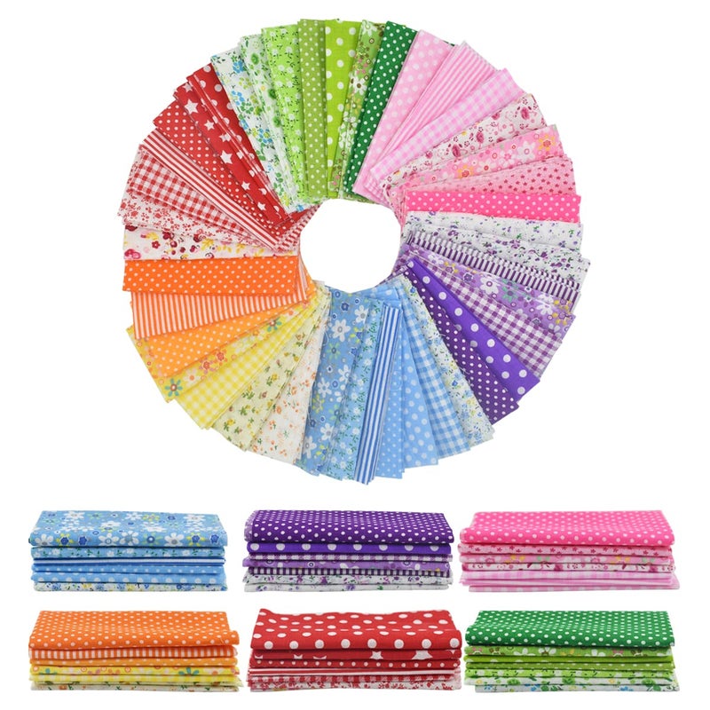 BDS-HOME 9.8X 9.8 42Pcs Cotton Print Fabric Bundle Squares Pre-Cut Multicolor Design Printed Quilting Sewing Floral for Quilting Patchwork DIY Craft Scrapbooking Cloth (Red/Yellow/Green/Blue/Pink/Purple) - Image 1
