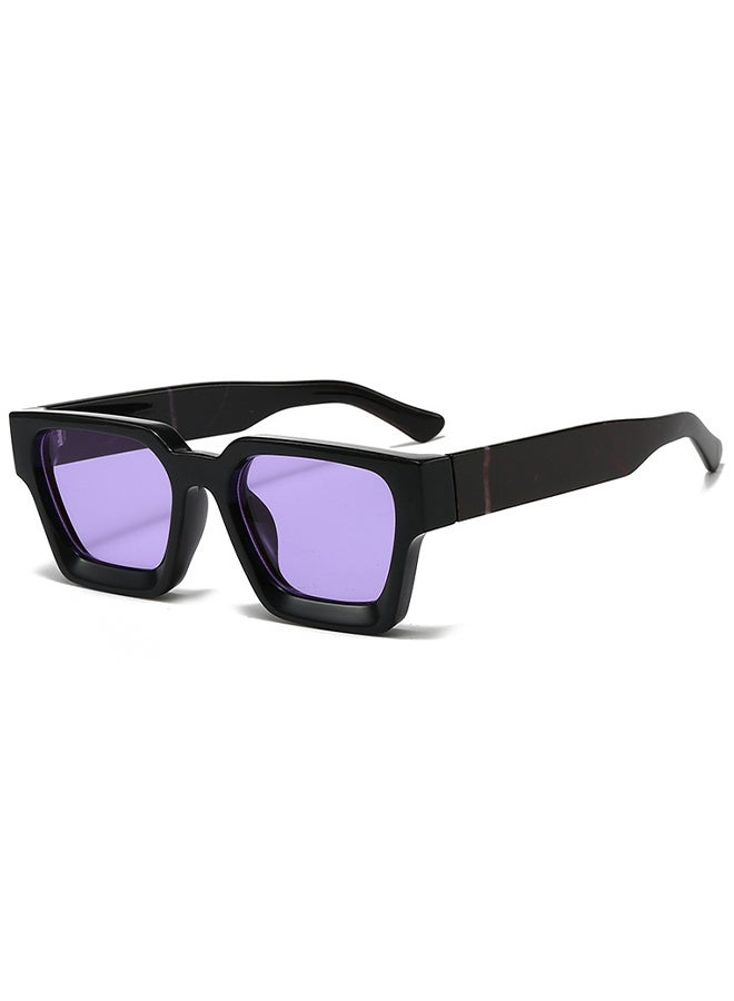 ريترو سكوير نظارات شمسية للرجال نساء تريندي مستطيل ثمين إطار مكتنز ظلال سوداء موضة 90s نظارات الحماية UV400 -أسود/أرجواني - Image 1