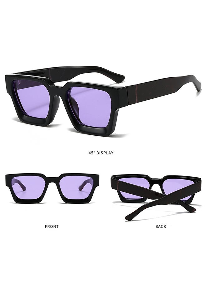ريترو سكوير نظارات شمسية للرجال نساء تريندي مستطيل ثمين إطار مكتنز ظلال سوداء موضة 90s نظارات الحماية UV400 -أسود/أرجواني - Image 4