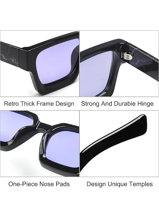 ريترو سكوير نظارات شمسية للرجال نساء تريندي مستطيل ثمين إطار مكتنز ظلال سوداء موضة 90s نظارات الحماية UV400 -أسود/أرجواني - Image 3
