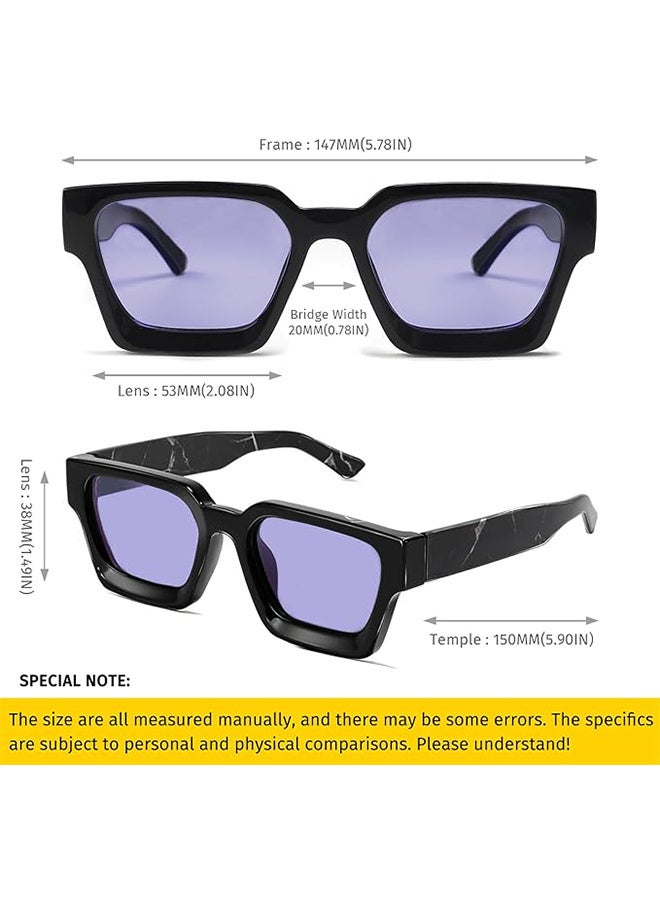 ريترو سكوير نظارات شمسية للرجال نساء تريندي مستطيل ثمين إطار مكتنز ظلال سوداء موضة 90s نظارات الحماية UV400 -أسود/أرجواني - Image 2