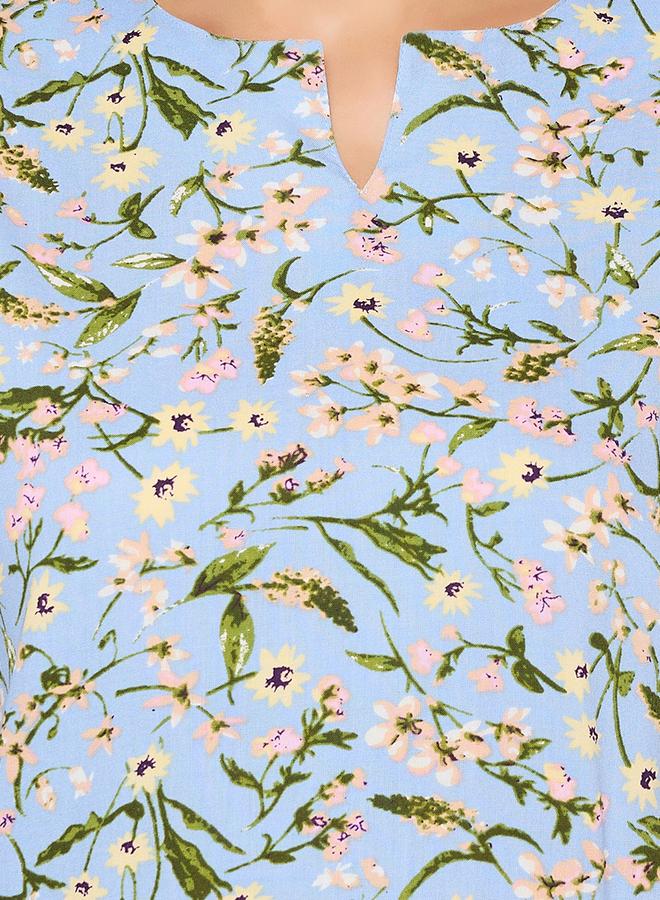 طقم بيجامة علوي بطبعة زهور وفتحة رقبة من كلوفيا